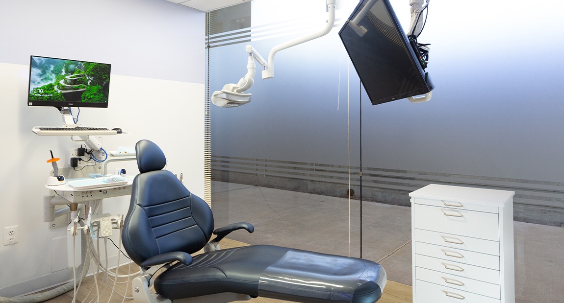 Black leather dental treatment chair